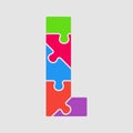 Vector puzzle piece letter - L. Jigsaw font shape.