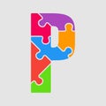 Vector puzzle piece letter - P. Jigsaw font shape.