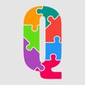 Vector puzzle piece letter - Q. Jigsaw font shape. Royalty Free Stock Photo