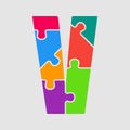 Vector puzzle piece letter - V. Jigsaw font shape. Royalty Free Stock Photo
