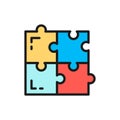 Vector puzzle, simple solutions, compatibility flat color line icon. Royalty Free Stock Photo