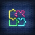 Vector puzzle, simple solutions, compatibility, solving problem neon sign. Royalty Free Stock Photo