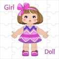 Puzzles cartoon little cute doll girls child in a summer dress for preschool and primary school children