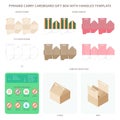 Vector pyramid style carry cardboard gift box with handles templates set