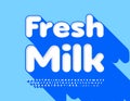 Vector quality sign Fresh Milk. 3D creative Font. White and Blue modern Alphabet Letters, Numbers and Symbols set