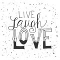 Vector quote hand drawn typographical. Lettering: Live laugh love. Poster with greeting.Typographical design with creative slogan