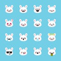 Vector rabbit emoticons collection. Cute emoji set