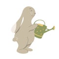 Vector rabbit illustration  cute bunny with a watering can. Royalty Free Stock Photo