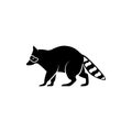 Vector raccoon silhouette view side for retro logos, emblems, badges, labels template vintage design element. Isolated on white