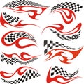 Vector Racing Flame Designs with Checkered Flags for Vehicle Vinyl Decals