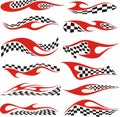 Vector Racing Flame Designs with Checkered Flags for Vehicle Vinyl Decals