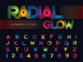 Vector of Radial Glow Alphabet Letters and numbers, Modern Colorful line stylized Lettering