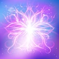 Vector radiant spiritual flower with rays of light, Magic flower, enlightenment or meditation and universe, magic scene,