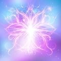 Vector radiant spiritual flower with rays of light, Magic flower, enlightenment or meditation and universe, magic scene,