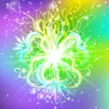 Vector radiant spiritual flower with rays of light, Magic flower, enlightenment or meditation and universe, magic scene,