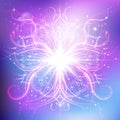 Vector radiant spiritual flower with rays of light, Magic flower, enlightenment or meditation and universe, magic scene,