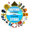 Vector rafting equipment and clothing store emblem