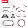 Vector rails set. Railways on white background. Railroad tracks. Royalty Free Stock Photo