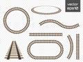 Vector rails set. Railways on white background. Railroad tracks. Royalty Free Stock Photo