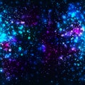 Vector rainbow glowing light glitter background. Galaxy magic lights background