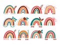 Vector rainbow set. Abstract boho rainbow, Baby rainbows with flowers. Vector flat illustration
