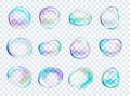 Vector Rainbow Soap Water Bubbles Set. Transparent Real