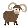 Vector ram icon. Cute cartoon male sheep illustration for kids. Farm animal isolated on white background. Colorful flat cattle Royalty Free Stock Photo