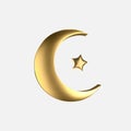 Vector Ramadan golden symbol. Realistic 3d gold crescent and star