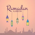 Vector Ramadan illustration with lanterns hanging on Ramadan