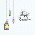 Vector Ramadan illustration with lanterns and place for text on arabic pattern background