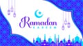 Vector Ramadan Kareem Background with Seamless Pattern with blue neon theme Royalty Free Stock Photo