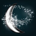 Vector Ramadan kareem background. Sparkling stars and silver moon on dark background. Royalty Free Stock Photo