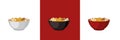 Vector Ramen Bowls, Red, Black, White Plates, Colorful