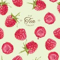 Vector raspberry tea seamless pattern. Royalty Free Stock Photo