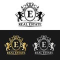 Vector real estate monogram logo templates.Luxury letters design.Graceful vintage characters with crown and lion symbols Royalty Free Stock Photo