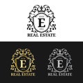 Vector real estate monogram logo templates. Luxury letters design. Graceful vintage characters with crown symbols. Royalty Free Stock Photo