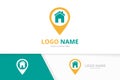 Vector real estate and pin logo combination. House and map pointer logotype design template.