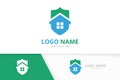 Vector real estate and shield logo combination. Unique safe home logotype design template. Royalty Free Stock Photo