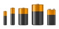 Vector realistic alkaline batteriy icon set. Diffrent size - AAA, AA, C, D, PP3.