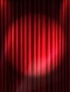 realistic background. Red curtain stage with spotlight. Music theatre performance. Royalty Free Stock Photo