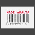 Vector realistic barcode Made in Malta on dark background.