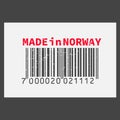 Vector realistic barcode Made in Norway on dark background.