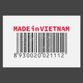 Vector realistic barcode Made in Vietnam on dark background.