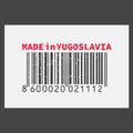 Vector realistic barcode Made in Yugoslavia on dark background.