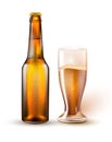 Vector realistic beer bottle, glass mockup 3d Royalty Free Stock Photo
