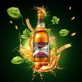 Vector realistic beer bottle package ad splash Royalty Free Stock Photo