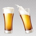 Vector realistic beer splashes in transparent glass