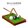 Vector realistic billiards snooker, pool balls cue