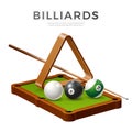 Vector realistic billiards snooker, pool balls cue