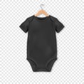 Vector Realistic Black Blank Baby Bodysuit Template, Mock-up Hanging on a Hanger Closeup on Transparent